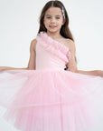 Pinky One Shoulder Ruffle